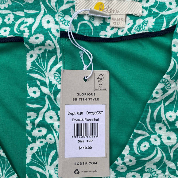 NWT Boden Women's Floral Back Cutout Dress in Emerald Floret Bud (12R) - Picture 9 of 9